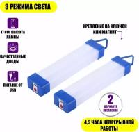 Лампа длиной 17 см USB на магните, холодный свет, 2 шт