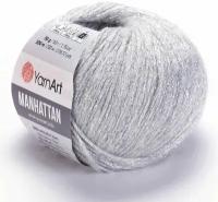 Пряжа Yarnart Manhattan светло-серый (901), 7%шерсть/7%вискоза/30%акрил/56%металлик, 200м, 50г, 1шт