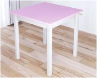 Стол кухонный Классика квадратный с розовой столешницей 20 мм и ножками белого цвета, 60х60х75 см