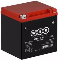 Мото аккумулятор стартерный WBR SMT12-30 12В 30Ач (12V 30Ah) (YB30L-B, YTX30L-BS) 385A, AGM для мотоцикла, скутера, гидроцикла, квадроцикла, мопеда