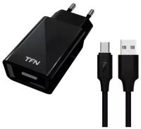 Сетевое зарядное устройство TFN, USB - 1 А, кабель microUSB 1 м, черное