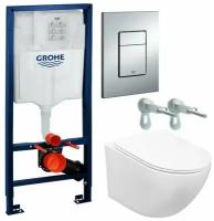 Готовый набор подвесного унитаза: инсталляция Grohe 38772001, Унитаз подвесной Zandini Garda Z19-05безободковый