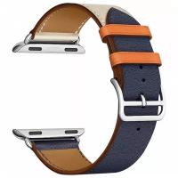 Lyambda Кожаный двухцветный ремешок Minkar для Apple Watch 38/40/41 mm, indigo/cream/orange