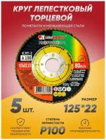 Круг лепестковый торцевой КЛТ Луга Абразив 125х22, диск лепестковый 125 по металлу