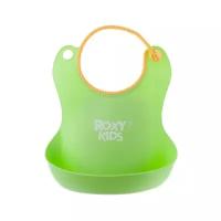 Слюнявчик детский, нагрудник для кормления ROXY-KIDS мягкий с кармашком и застежкой, цвет зеленый