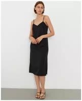 Атласное платье-комбинация с разрезом, черный