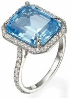 Кольцо помолвочное, искусственный камень, циркон, размер 20, серебряный, голубой
