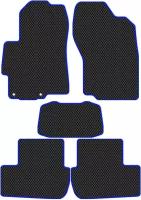 Коврики в салон автомобиля ЭВА Allmone для Mitsubishi Lancer 10 2007 - 2017, черные с синим кантом, 5шт. / Митсубиси Лансер 10
