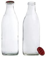 Набор из 4 стеклянных бутылок под молоко 1литр, с винтовыми крышками
