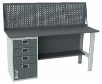 Стол производственный, верстак SMART 1760.4. S3.0. d универсальный в гараж, в мастерскую,1364х1766х605