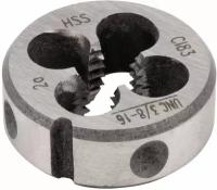 Плашка для нарезания резьбы UNC 3/8х16 дюйма NORGAU Industrial с крупным шагом, профиль 60, по DIN223, HSS, диаметр 30 мм