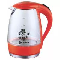 Чайник электрический Sakura SA-2710R, стекло, 1.7 л, 1850-2200 Вт, подсветка, красный