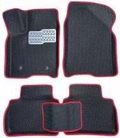 Автомобильные коврики ЕВА / EVA с бортами 3д / 3D для Hyundai Accent 2 (Тагаз) 1999-2012 / Хендай Акцент черный(ромб)-красный / металл подпятник