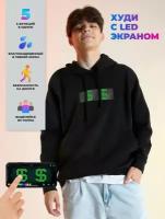 Cyberpix / Умная мужская толстовка с LED экраном Cyber hoodie черная 54 размер, худи женское оверсайз, светящийся свитшот с капюшоном, подарок