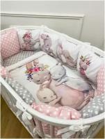 Комплект бортиков в детскую кроватку для новорожденных и малышей с постельным бельем 