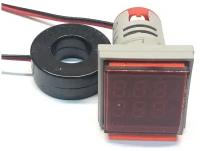 Цифровой вольтамперметр переменного тока / квадратный / красный / диапазон измерений 50-500 VAC / 0-100 A