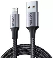 Кабель UGREEN US199 60158 USB to Lightning, Apple MFI certified, 2,4A, в нейлоновой оплётке, 2m, Black