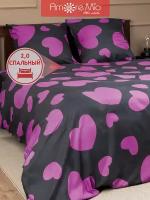 Постельное белье Amore Mio Макосатин Core, 2 спальный комплект, полисатин, микрофибра, черный, розовый с принтом сердечки