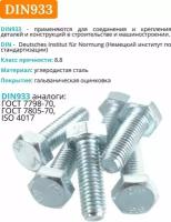 DIN933 8х45 болт оцинкованный, кл. пр. 8.8, 10шт