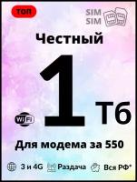 Sim-карта (сим-карта) высокоскоростной 3 и 4G за 550 рублей в месяц для всех устройств (телефон, смартфон, модем, роутер). Вся Россия