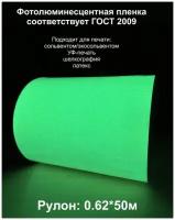 Фотолюминесцентная пленка/ светонакопительная для печати плана эвакуации / самоклеящаяся салатовая/ 62см*50м