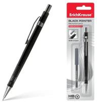 ErichKrause Механический карандаш Black Pointer со сменными грифелями HB, 0.5 мм, 20 шт., блистер