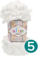 Пряжа для вязания ALIZE 'Puffy', 100г, 9м (100% микрополиэстер) (55 белый), 5 мотков