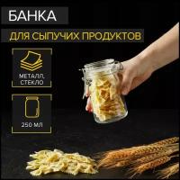 Банка стеклянная для сыпучих продуктов с бугельным замком Доляна «Оптима», 250 мл, 6,5×11,5 см