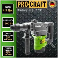 Перфоратор бочковой ProCraft BH 1750, патрон SDS-plus, 4.5Дж, 1200Вт, 950об/мин, 4200уд/мин