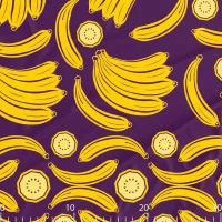 Ткань для шитья блекаут с дизайнерским принтом Бананы на фиолетовом, купон 100х150 см, плотность 250 г. м2