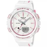 Наручные часы CASIO BGS-100RT-7A женские, кварцевые, будильник, хронограф, шагомер, секундомер, таймер обратного отсчета, подсветка стрелок, подсветка дисплея, водонепроницаемые, белый