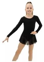 Купальник гимнастический Grace Dance хлопок, длинный рукав, юбка, цвет черный, размер 38