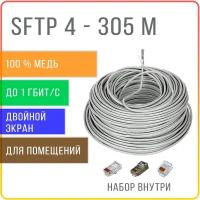 SFTP 4 пары Cat 5E с двойным экранированием кабель витая пара для интернета, внутренний, чистая медь, жила 0,48 мм, 305 метров