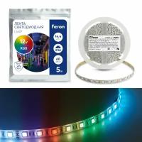 Лента светодиодная, 60SMD(5050)/m 14.4W/m 12V IP65 5m RGB, LS607, 27651