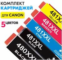 Комплект Картриджей PGI-480/CLI-481 XXL для струйного принтера Canon PIXMA TS704, TS6340, TS8340, TS9140, TS9540, TR7540, TR8540 и др, 5 цветов