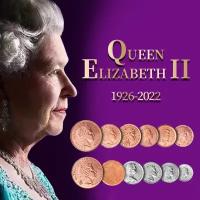 Набор монет, посвященный памяти королевы Елизаветы 2, состояние UNC-AU-XF, 12 штук