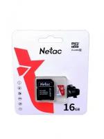 Карта памяти 16Gb - Netac MicroSD P500 Eco Class 10 NT02P500ECO-016G-R + с переходником под SD (Оригинальная!)