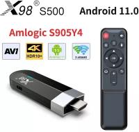 Смарт ТВ приставка X98 S500 Mini 4/32 Гб Amlogic S905Y4 Android 11 Кодек AV1 Smart TV Stick UHD 4K Media Player NEW 2022! с Android TV