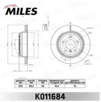 Диск тормозной BMW 3 F30 задний вент. D=300мм. K011684 MILES K011684