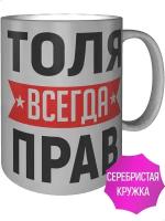 Кружка Толя всегда прав - цвет серебристый