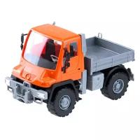 Самосвал ЛЕНА Mercedes Unimog U 500 (8881/8882), 17.5 см, оранжевый/серый