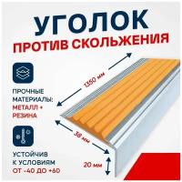 Противоскользящий алюминиевый уголок / накладка на ступени Стандарт 38мм, 1.33м оранжевый