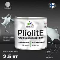 Краска-эмаль Pliolite всесезонная, зимняя, для всех типов поверхностей, антикоррозионная, RAL 7035, светло-серый, матовая, 2,5 кг