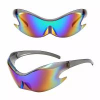 Очки солнцезащитные модные спортивные зеркальные серые металлик Kyle