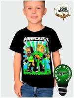 Футболка Minecraft Майнкрафт детская для мальчиков, для девочек GlowPoint,цвет черный,38