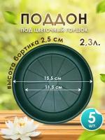 Поддон-подставка для горшка,кашпо 2,3 л пластик d 15,5 см зеленый -5 шт