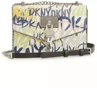 Сумка DKNY молочного цвета с принтом в виде граффити через плечо Elissa Graffiti Print Small Shoulder Flap Handbag