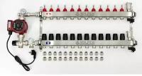 Комплект для водяного теплого пола с насосом до 190 кв/м Коллектор 12 контуров, евроконус 3/4'х16(2.0) VALFEX