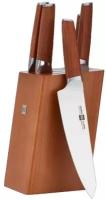 Набор кухонных ножей из сверхпрочной стали на подставке Huohou Molybdenum Vanadium Steel Kitchen Knife Set (HU0158), коричневый, 6 предметов