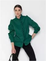 Блуза Jetty, свободный силуэт, длинный рукав, манжеты, размер 52, зеленый